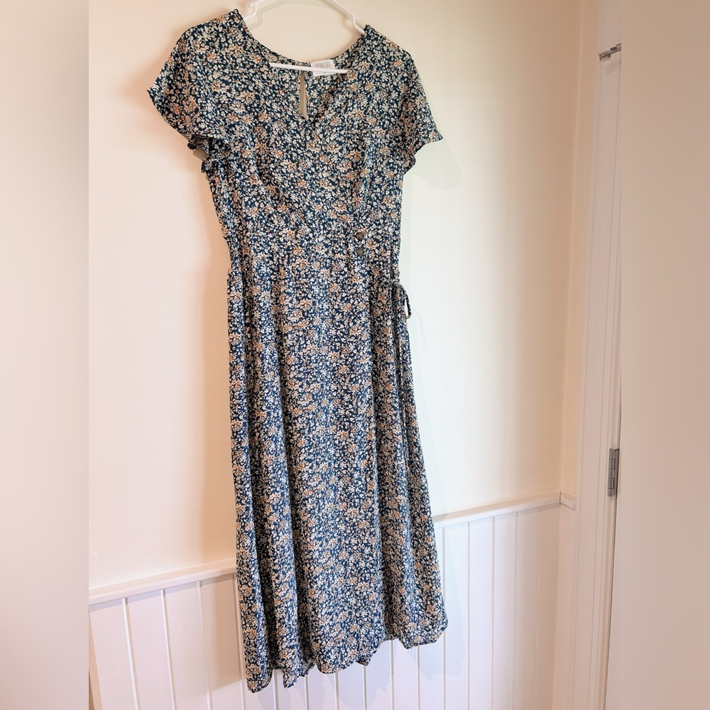 Floral sienna sky milkmaid dress
